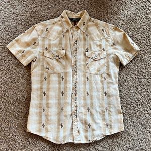 Salt Valley Western Short Sleeve Snap Button-Up Cactus Shirt, Mens Small, Rare